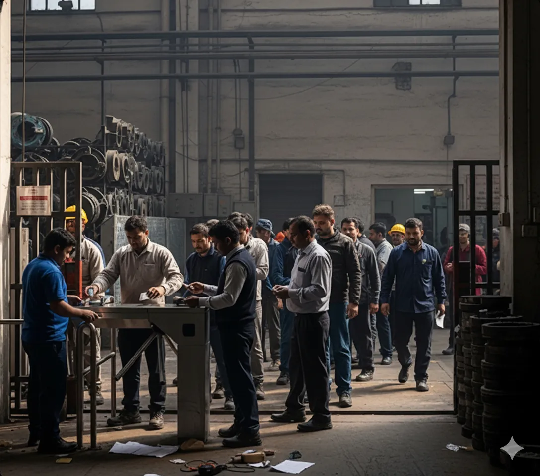 Before - Workers at gate